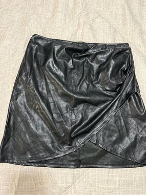Windsor Black Faux Leather Wrap-Front Mini Skirt